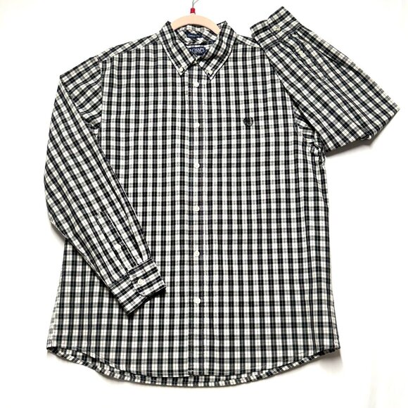 Chaps Mens Custom Fit L Black & White Plaid Button-Down Shirt Excellent - Picture 4 of 8